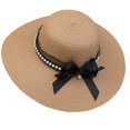 thumbnail image 3 of Mujeres Bowler sombrero de paja de encaje de perlas Bowknot Wide Brim Visera plegable sombreros para la playa al aire libre Seaside, 3 of 5