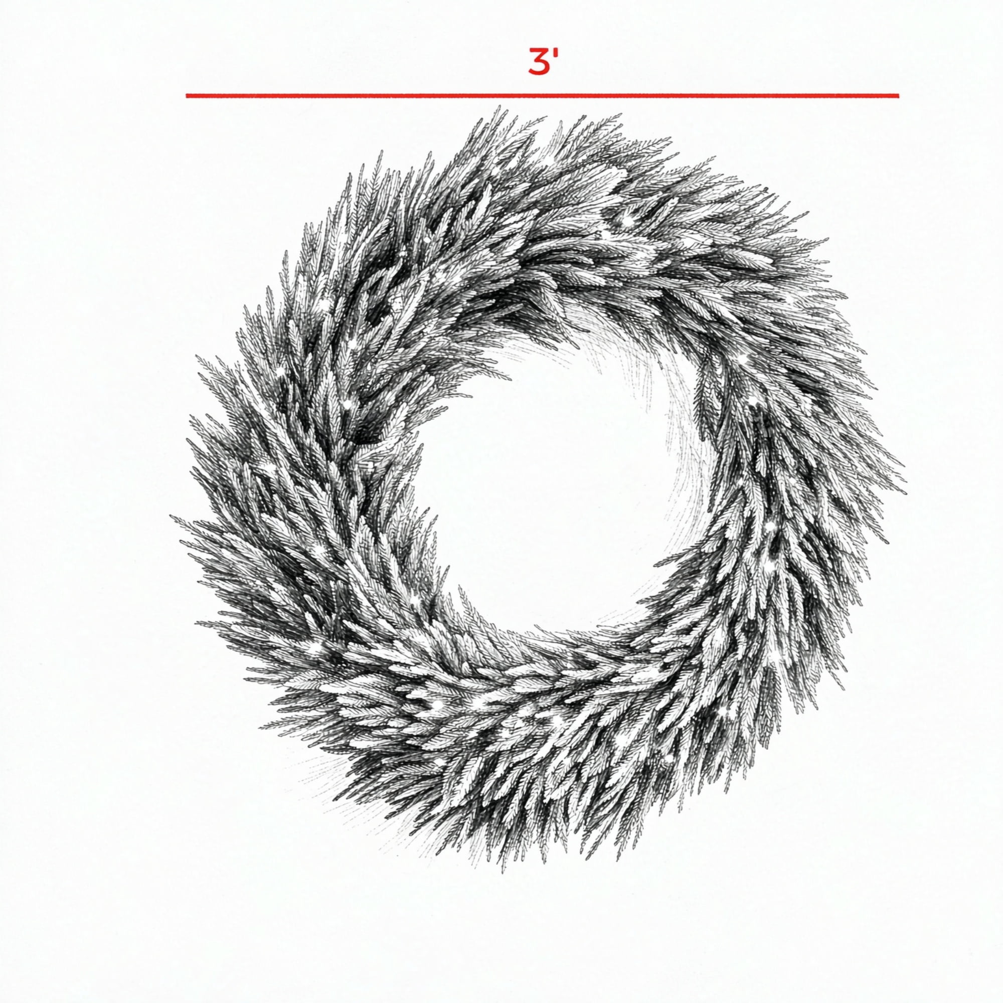 Artificial Christmas Wreath, 36 in Norfolk Pine Design with 100 Warm White LED Lights, 560 Branch Tips, Steel Frame, Indoor and Covered Outdoor Use
