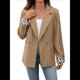 thumbnail image 3 of Blazer para Mujer, para Oficina, Otoño, Elegante, con Abertura Frontal, de Leopardo, para Negocios, Informal. Caqui S, 3 of 10