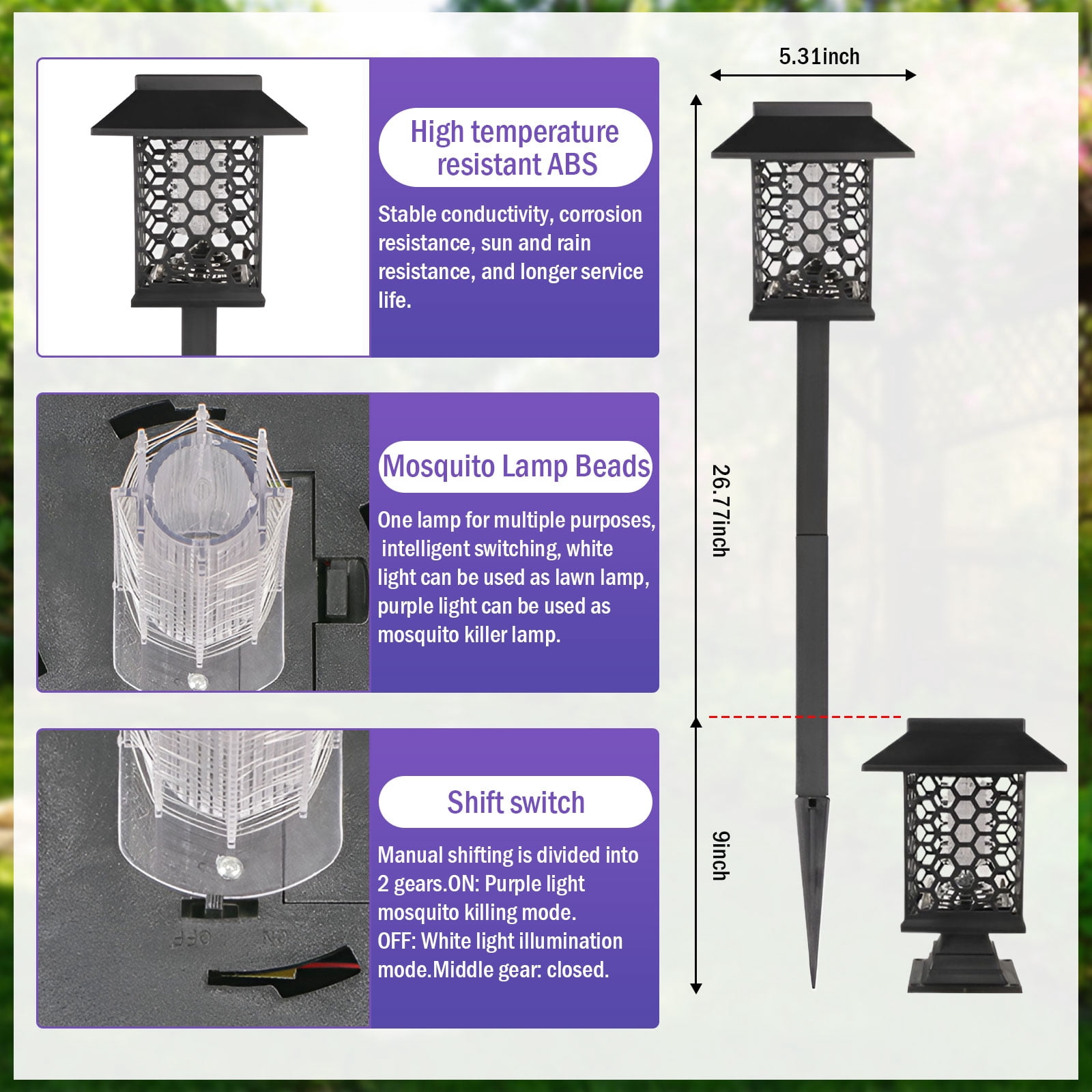 XZKING 4 Pack Solar Bug Zapper Outdoor Solar Powered Mosquito Zapper Mosquito Lamp Fly Zapper Repellent Lighting Stake Landscape Fixture for Garden Patio Pathway Backyard Camping
