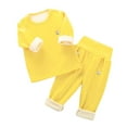 thumbnail image 3 of WRKEKC Newborn Baby Winter Cozy Outfits 2-Piece Fleece-Lined Solid Color Thickened Long-Sleeve Top and Elastic High-Waisted Pants Loungewear Set 0-12 Months, 3 of 4