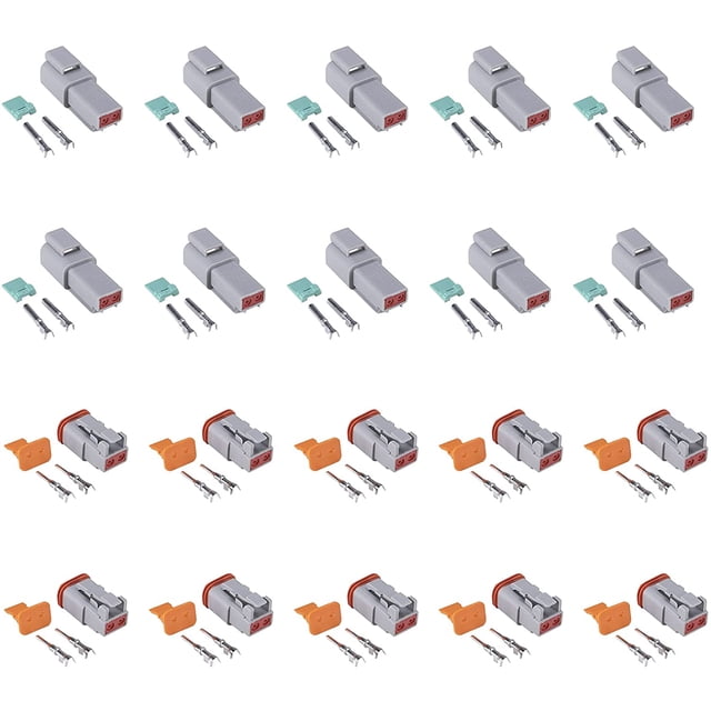 E-TING 10 Kit 2 Pin Way DT04-2P DT04-2S Waterproof Connector 13 Amps Continuous 14-22 AWG DT Series Connector