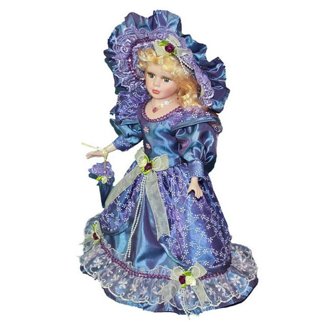 Figuras de porcelana en miniatura Mujer Muñeca de cerámica Elegante Cabello rizado Hermosa para Violeta