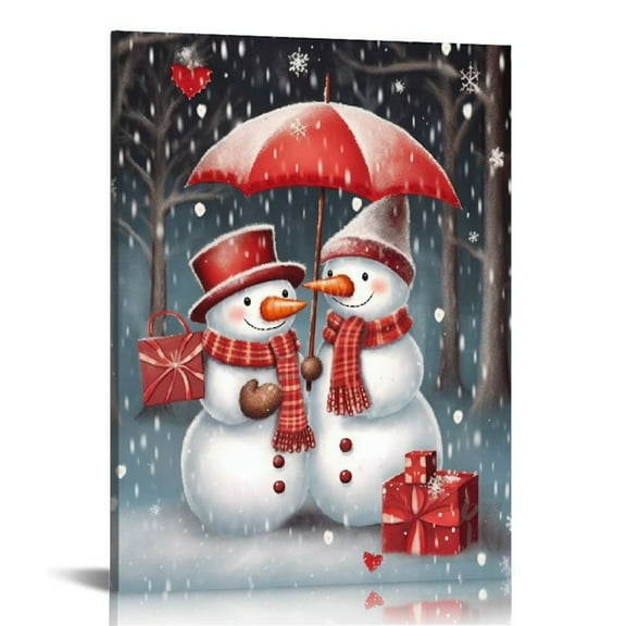 JEUXUS Christmas Snowman Canvas Wall Vintage Art Romantic Poster Bedroom Decor Large Picture Print Painting