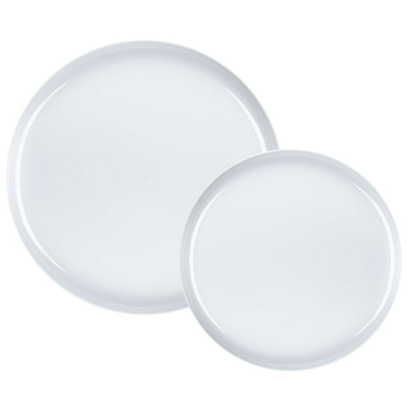 EcoQuality 10" inch and 8.6" inch Disposable Round Bespoke White Combo Plastic Serving Plates, China Like Party Plates, Heavy Duty Dinner Serving Plate, Platter, Weddings, Baby Showers (20)