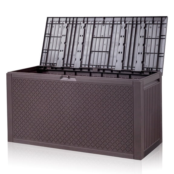 Zimtown 90 Gallon Double-Wall Deck Box, Outdoor Storage Box Brown