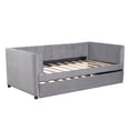 thumbnail image 6 of Hassch Velvet Upholstered Twin Size Daybed with Trundle, Solid Wooden Sofa Bed Frame w/Ergonomic Design Backrest, No Spring Box Need, Gray, 6 of 9