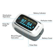 Vibeat Pulse Oximeter Bluetooth Blood Oxygen Monitor with SpO2 and Heart Rate Tracking for Aviation and High Altitude Sports, Silver