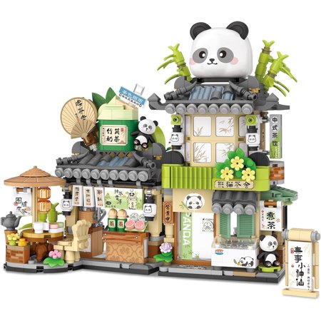 Street View Tea Shop Building Blocks, Building Toys Panda Animals Building Set for Girls 6-12, Simulation Architecture Construction Toy, Gift Idea for Kids Adults (860PCS)