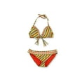 thumbnail image 2 of Lucky Brand Womens Striped Crochet Hipster 2 Piece Bikini, Orange, Medium, 2 of 2