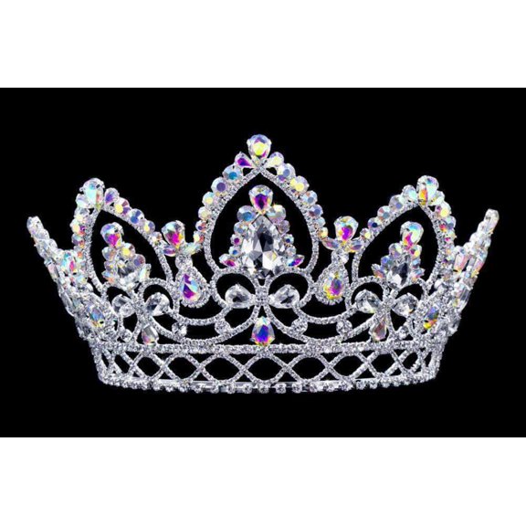 #16779abs - AB Arch Tiara with Combs Silver Plated- 4.75"