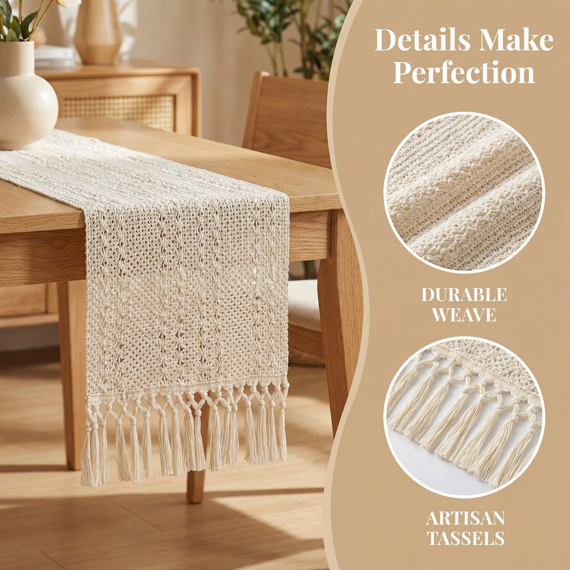 Unique Bargains Kitchen Decor Table Runner with Tassel Flower Pattern 11.8x63in