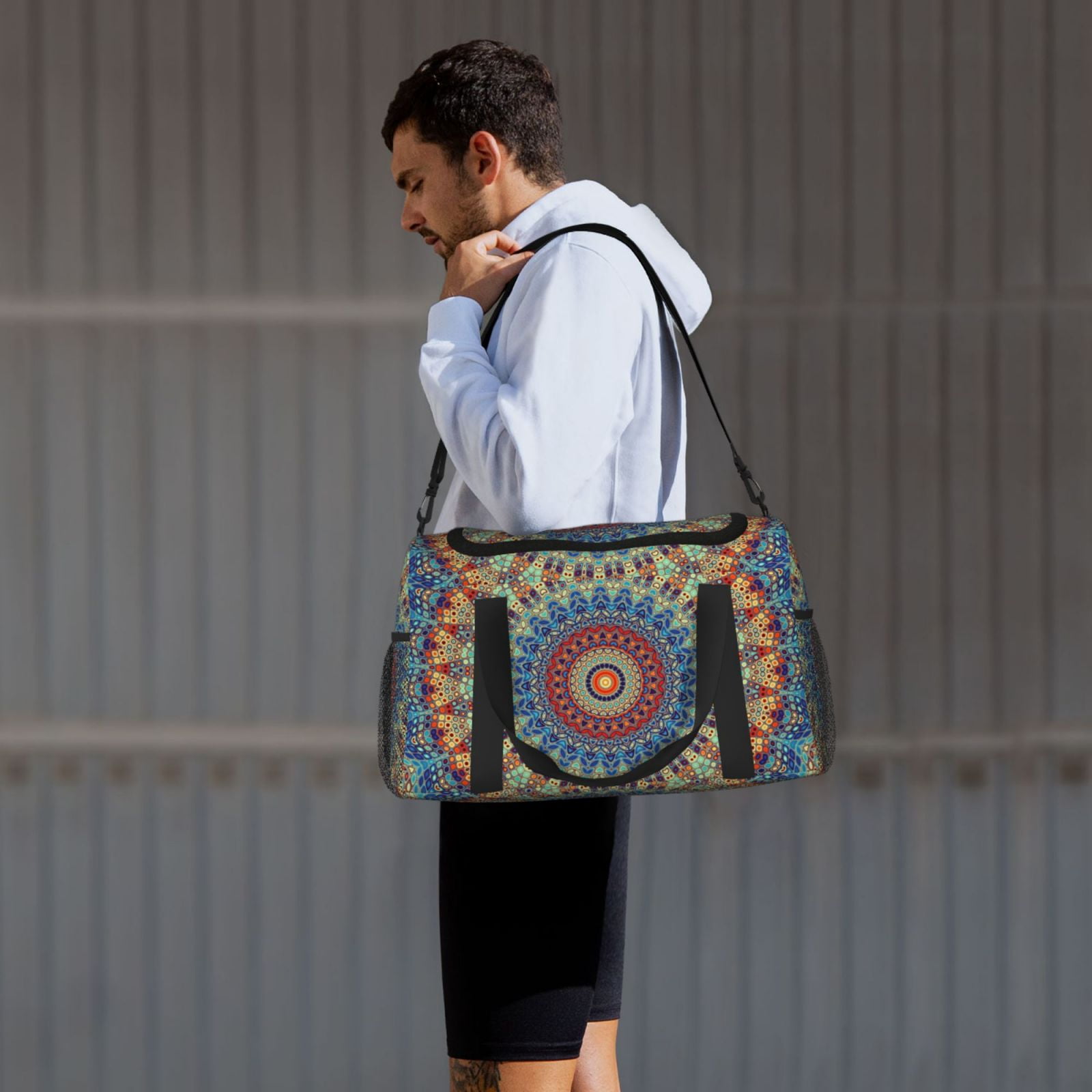 Fuzoiu Round Mandala Print Travel Duffle Bag,Carry On Tote Bags,Duffel Bag,Sport Gym Bag, Hospital Bag for Labor and Delivery, Overnight Bag,Luggage Bag