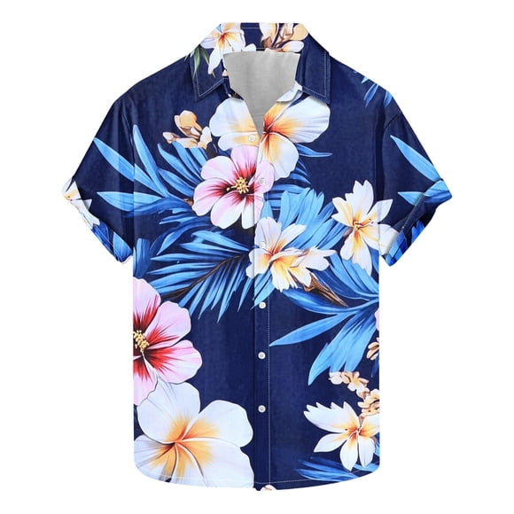 Men's Hawaiian Shirts for Men Floral Print Short Sleeve Lapel Button Up Shirt Spring Summer