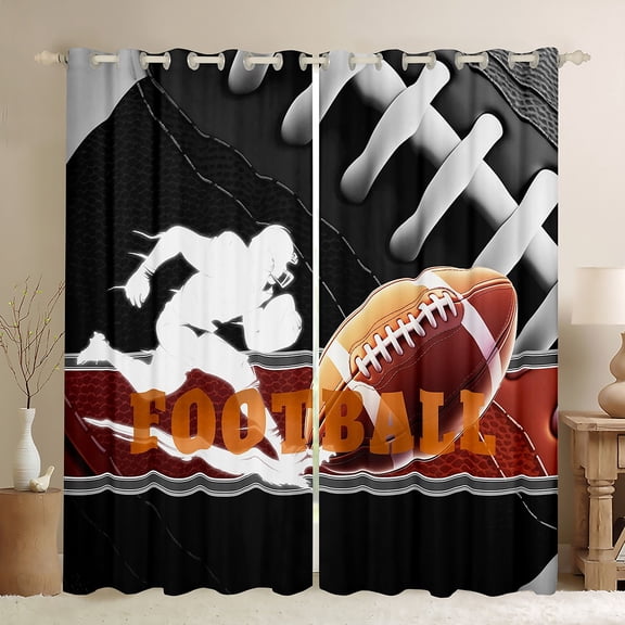 Feelyou 3D Rugby Football Black Out Curtains for Teen, Eat Soccer Sleep Curtains Pack of 2 (42x63 Each), Cartoon Sports Theme Bedroom Curtains, Black Out Curtains Decor