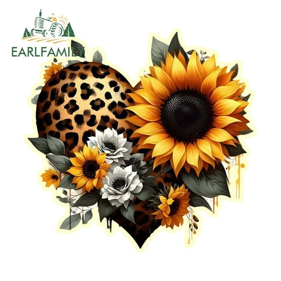 EARLFAMILY 5.1" Leopard-print Sunflower Car Stickers Creative Waterproof Windows Windshield Rear Windshield Vinyl Decals Personality Car Styling