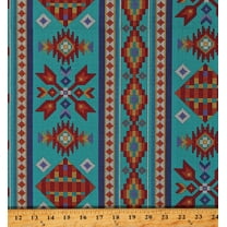 Cotton Tucson Southwestern Stripes Beadwork-look Tribal Designs Elizabeth Studios Turquoise Cotton Fabric Print by the Yard (450TURQUOISE)