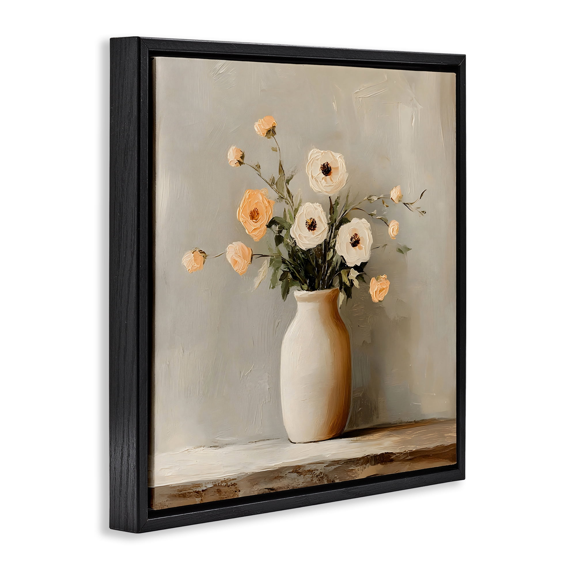 Stupell Industries Simple Floral Vase in Pastels Black Framed Floater Canvas Wall Art, design by Creative Studio
