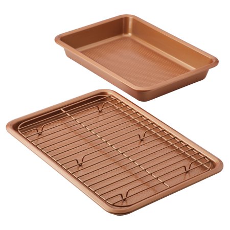 Ayesha Bakeware Cake Pan and Cookie Pan with Cooling Rack Set  2-Piece  Copper