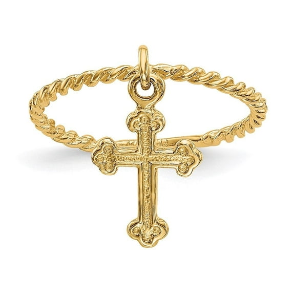 Auriga Fine Jewelry 14K Yellow Gold Cross Dangle Twisted Band Ring Size 4 for Women