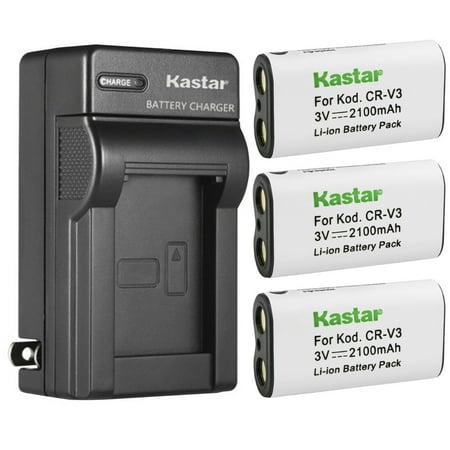 Kastar 3-Pack CR-V3 Battery and AC Wall Charger Replacement for Pentax Optio 540 Optio S30 Optio S40 Optio S60 K100D Digital SLR K110D Digital SLR Compatible with Ricoh Caplio RR330