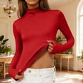 thumbnail image 4 of Avrnliq Womens Red Turtleneck Long Sleeve Top - Stretchy Nylon Spandex Slim Fit with Thumbholes, Wrinkle Resistant for Daily/Office Wear,Size L, 4 of 9