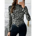 thumbnail image 3 of Womens Lace Mesh Long Sleeve Top Sheer See Through Tops Mock Neck Shirts Party Club Night Blouses Gray XXL, 3 of 8