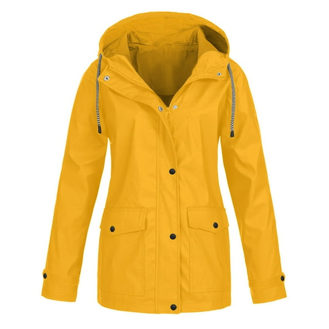 Pompotops Manteau de Pluie Uni pour Femmes Extérieur Grande Taille Imperméable à Capuche Coupe-Vent Liquidation
