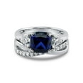 thumbnail image 2 of BERRICLE Sterling Silver 3-Stone Wedding Engagement Rings 3 Carat Simulated Blue Sapphire Cushion Cut Cubic Zirconia CZ Infinity Ring Set for Women, Rhodium Plated Size 5, 2 of 15