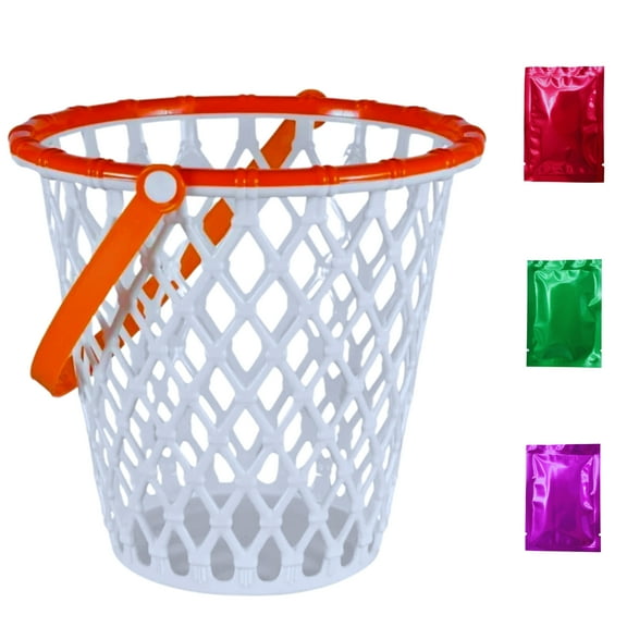 Basketball Hoop Ring Style Easter Basket, 7.25in Lightweight Multipurpose Toy Bucket Party Favors All Star Play Home Organizer & Bonus Snoep in Beperkte Oplage