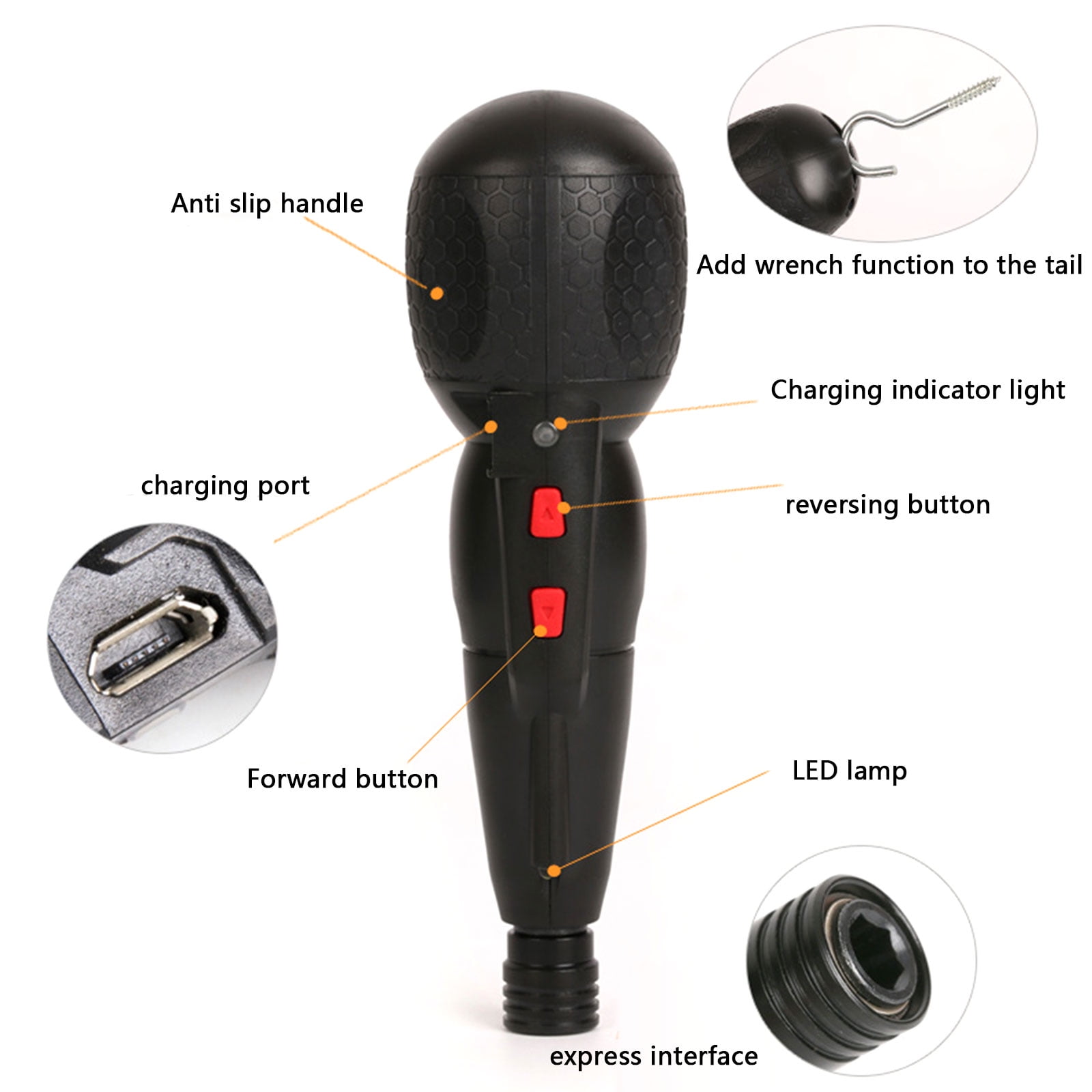 KCAHPAN Ergonomic AntiSlip Electric Screwdriver Forward/Reverse Switches with 5Bits