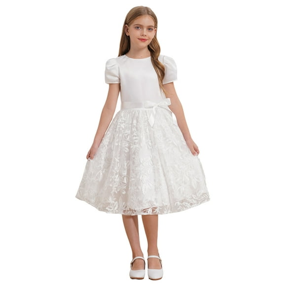 renvena Girls Embroidery Flower Dress Lace Tulle Wedding Party Formal First Communion Dress Pageant Gown White 14