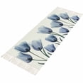 thumbnail image 4 of Blue Spring Floral Hallway Runner Rug 2'x6', Tulip Blooming Summer Botanical Washable Entryway Rug with Tassels, Woven Cotton Laundry Room Rugs Long Carpet for Bathroom Sink Foyer Bedroom, 4 of 9