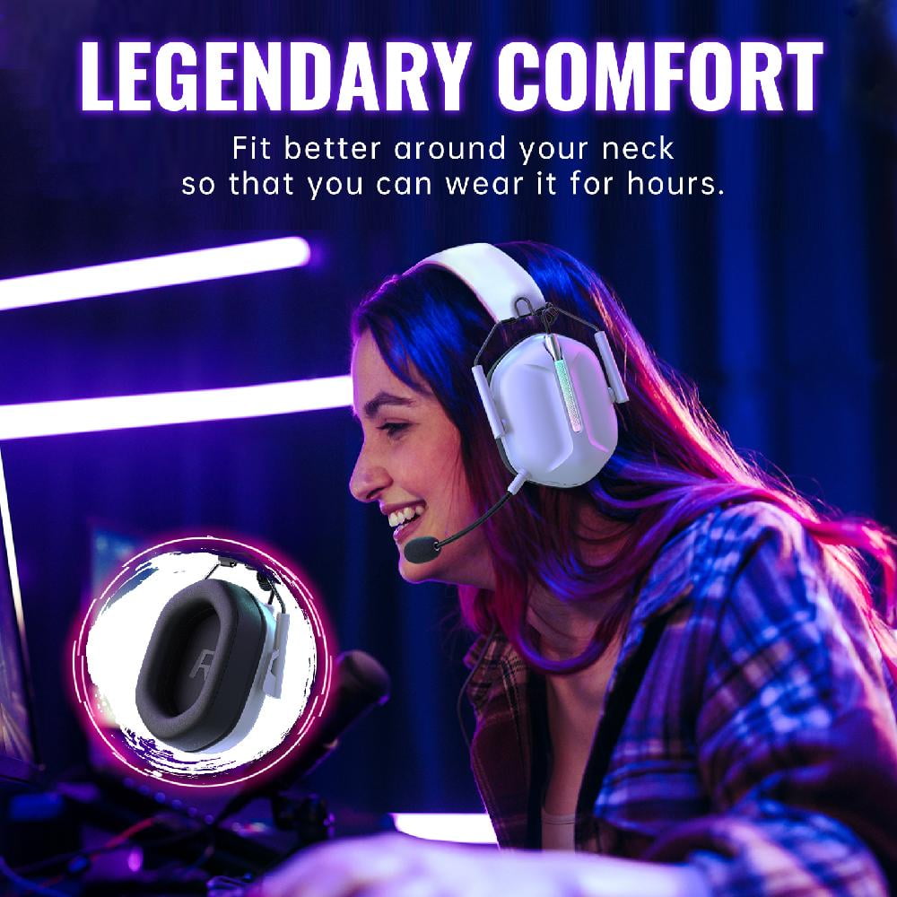 Ecomoment Wireless Gaming Headset Compatible for PS5 Switch PC Mac, 2.4 GHz/Bluetooth 5.2 Gaming Headphones with Noise Cancelling Microphone 40+ Hours Battery Life,3.5mm Wired for Xbox Series,White