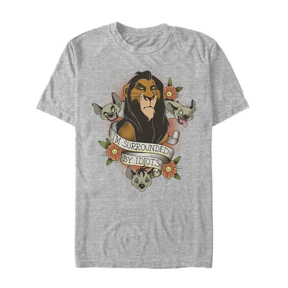 Men's Lion King Scar Surrounded By Idiots Tattoo  Graphic Tee Athletic Heather 3X Large