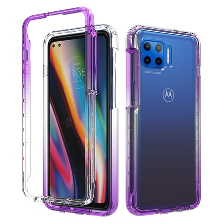 Moto G 5G Plus Case, Moto One 5G Case, Rosebono Full-Body Rugged Ultra Transparency Hybrid Protective Case With Built-in Screen Protector for Motorola One 5G / G 5G Plus (Purple)