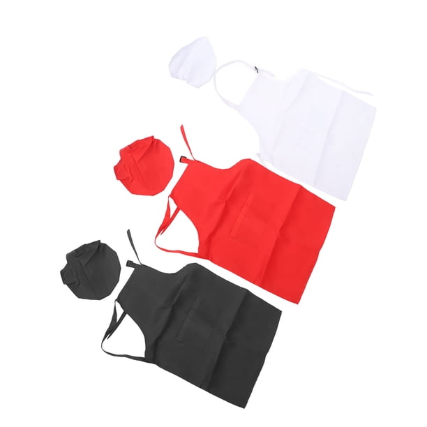 Conjunto de 3 delantales y gorro de chef para niños, color rojo, negro y blanco, bonitos y cómodos, de poliéster elástico, para cocinar