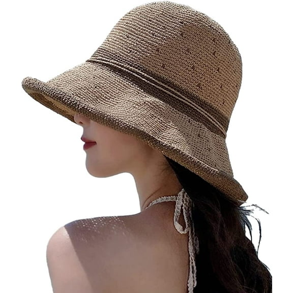 CoCopeaunts Straw Hat for Women Wide Brim Summer Handmade Woven Sun Hats Bucket Hat Outdoor Breathable Beach Hat