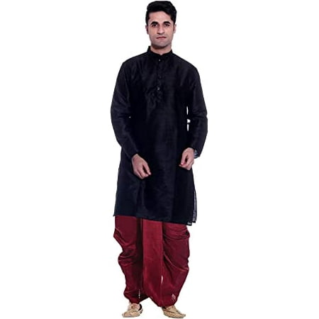 

Royal Kurta Mens Silk Blend Dhoti Kurta (44 Black-Maroon)