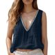 thumbnail image 1 of 2025 Camisetas sin mangas de lino para mujer con cuello en V profundo, sin mangas, informales, de verano, holgadas y con volantes, de poliéster, varias tallas para primavera/otoño, 1 of 6