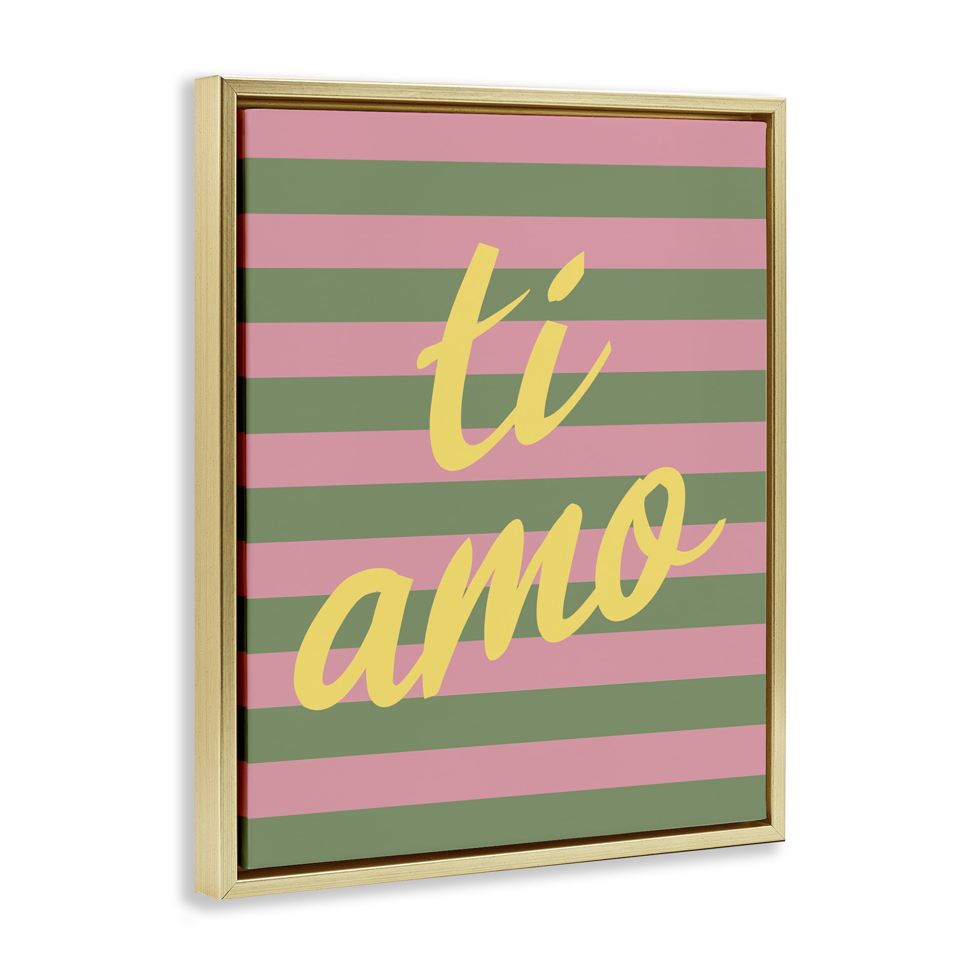 Stupell Industries Ti Amo Pink Green Stripes Gold Framed Floater Canvas Wall Art, design by SD Graphics Studio