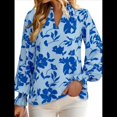 thumbnail image 1 of Blusa de Estilo Bohemio con Cuello en V y Mangas Largas, Estilo Floral, Informal, Holgada, de Verano, con Mangas Abullonadas para Mujer. Azul S, 1 of 6