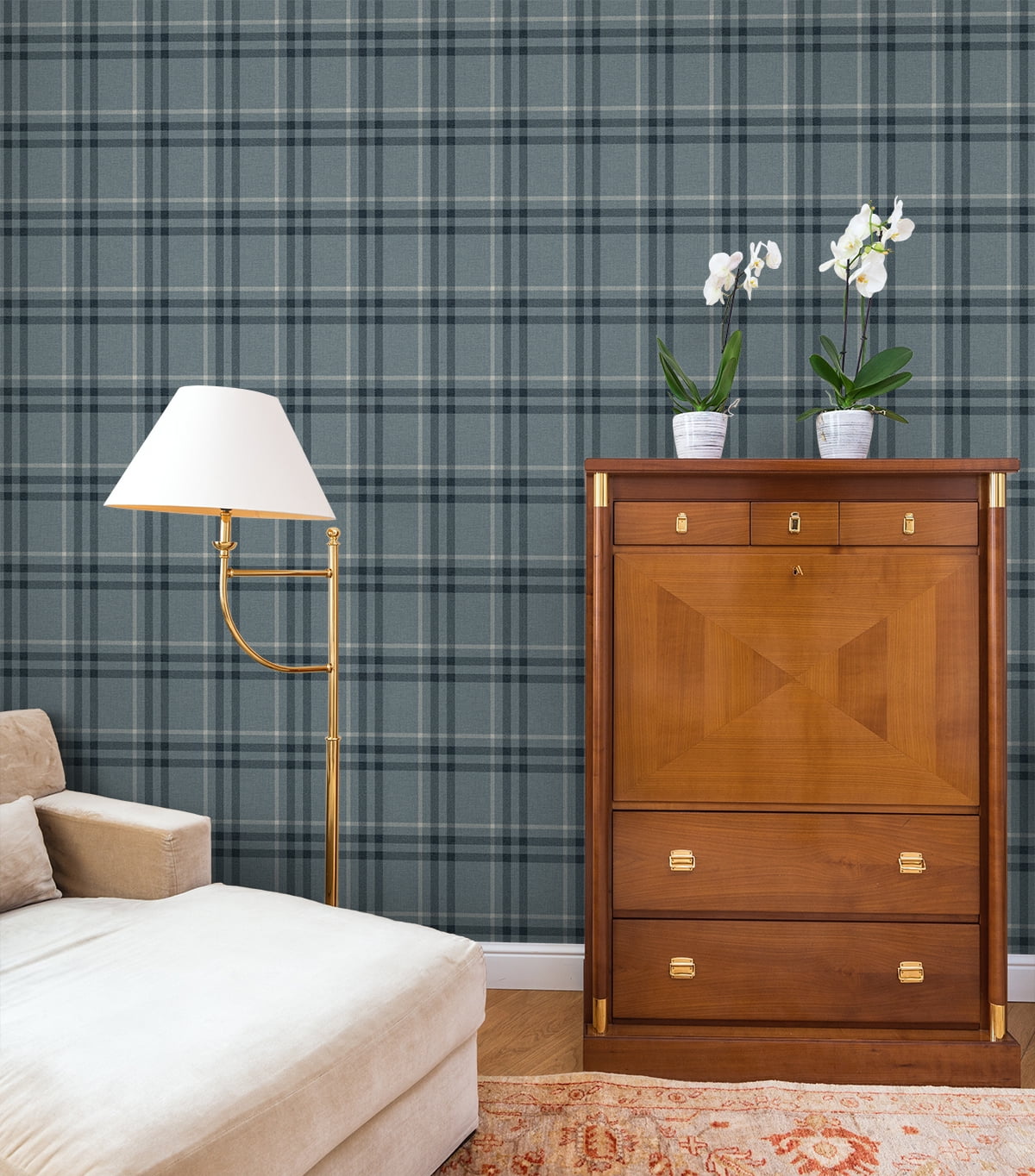 NextWall Light Blue Calverlay Plaid Peel and Stick Wallpaper - 20.9 in. W. x 18 ft. L. Roll