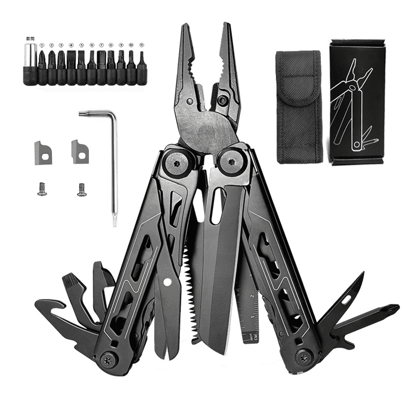 30-in-1 Stainless Steel Multitool with Needle Nose Pliers Self-Locking EDC Gear and Fire Starter – Ideal for Camping Hiking Survival and Everyday Carry