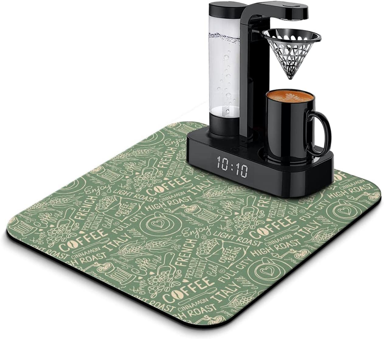 Vintage Green Coffee Doodle Coffee Maker Mats Small Drying Mats Coffee