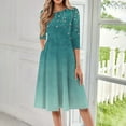 thumbnail image 2 of QIJIE Dresses for Women Summer 3/4 Sleeve Holiday Boho Floral Swing Midi Dress Crew Neck Flowy Sundress A-Line Vacation Casual Wedding Guest Dresses with Pockets Turquoise L, 2 of 6