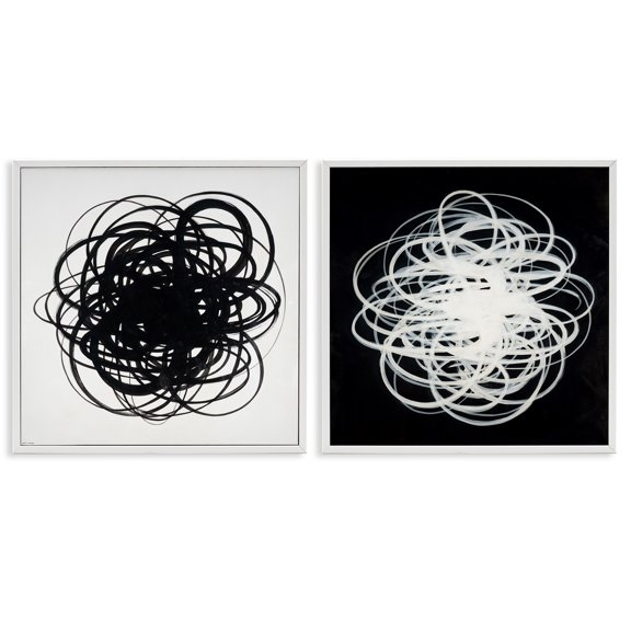 Stupell Industries Black & White Tangled Lines Abstract Painting White Framed Art Print Wall Art, 17 x 17, Set of 2