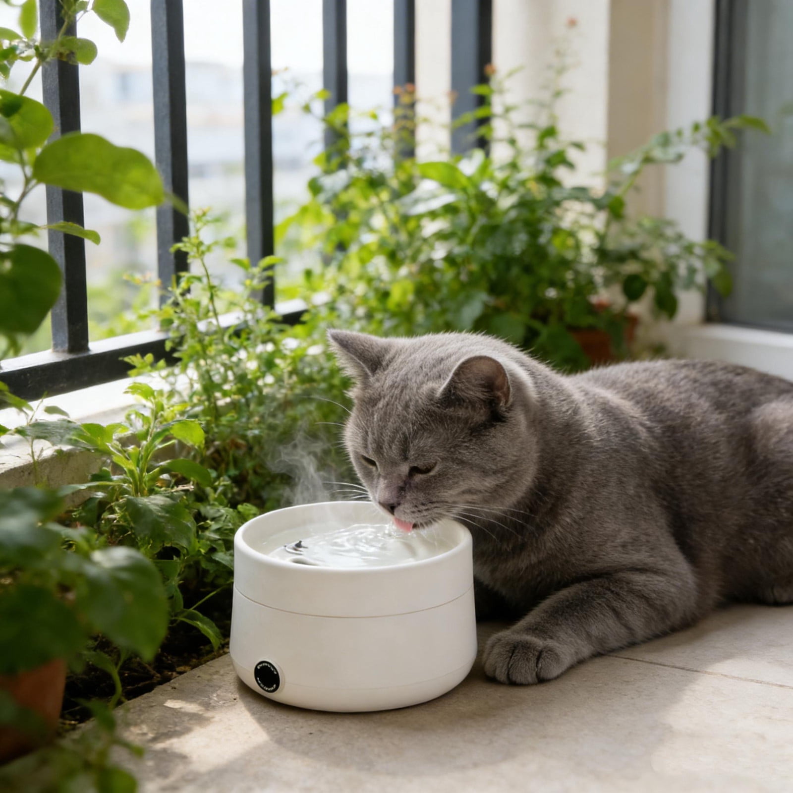 Tuscom 2-in-1 Pet Water Dispenser and Food Dryer with Stainless Steel Bowl - Constant Temperature Smart Dog and Cat Drinking Fountain, Automatic Circulating Pump, 6.3x6.3x4.33in, White