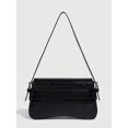 thumbnail image 5 of Women's Black Crocodile Embossed Shoulder Bag with Adjustable Strap, 5 of 6