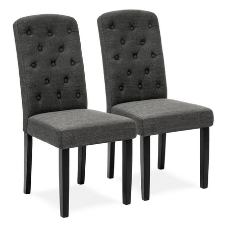 Best Choice Products Fabric Parsons Dining Chairs for Home Dining and Living Room w/ Tufted Backrest, Wood Legs, Set of 2,